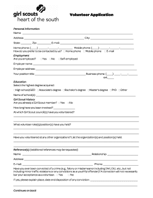 Girl Scout Volunteer Application Form