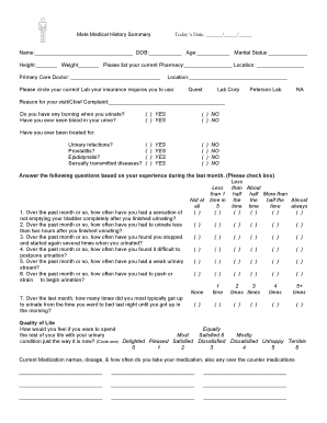 Male Medical History Summary Form