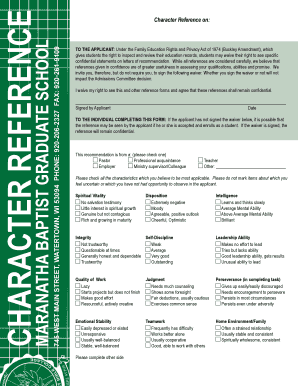 Character Reference Form