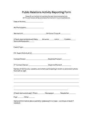 Public Relations Activity Reporting Form
