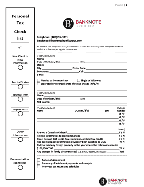 Personal Income Tax Return Checklist