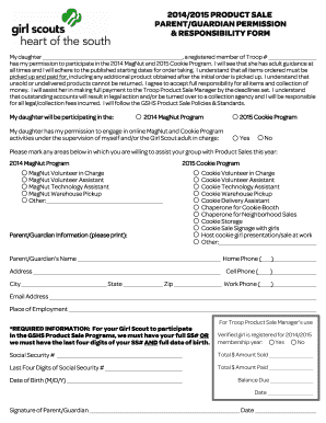 Girl Scout Product Sale Permission Form
