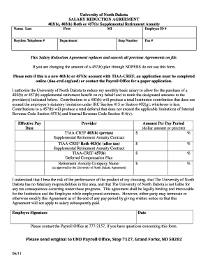 University of North Dakota Salary Reduction Agreement