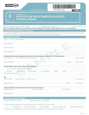 Dangerous Goods Driver Licence Application