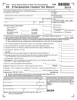 North Dakota S Corporation Income Tax Return 2015