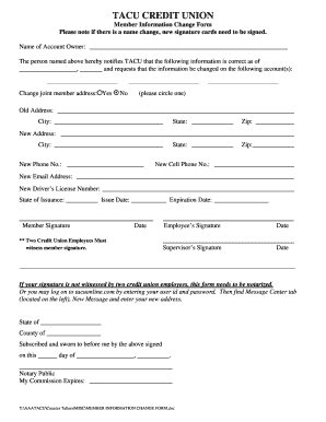 TACU Credit Union Member Information Change Form