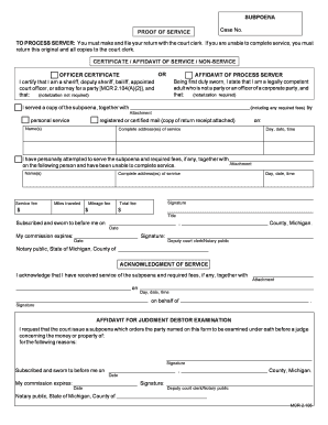 Michigan Subpoena Proof of Service