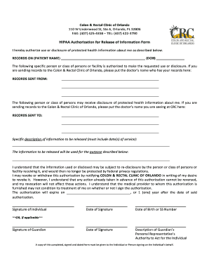 HIPAA Authorization for Release of Information Form