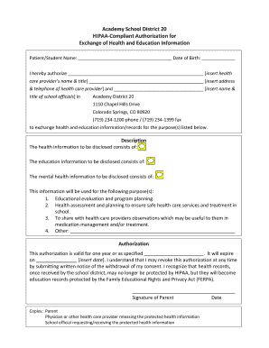 HIPAA Authorization for Health and Education Information Exchange