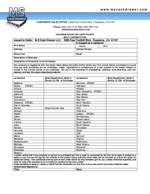 Uniform Sales Tax Certificate