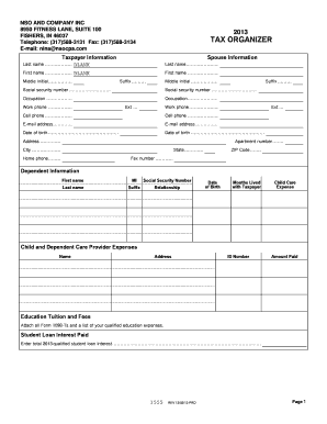 US Federal Tax Organizer Form