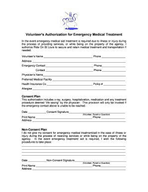 Volunteer Emergency Medical Treatment Authorization