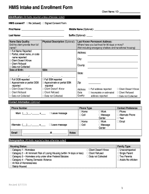 HMIS Intake and Enrollment Form