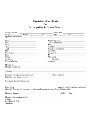 Physician's Certificate for School Sports Participation