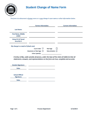 Student Change of Name Form