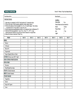 7 Day Food Intake Record Form