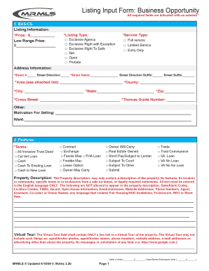 Business Opportunity Listing Form