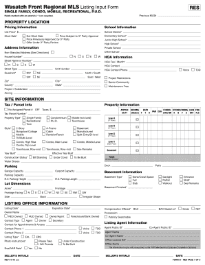 Wasatch Front Regional MLS Listing Input Form