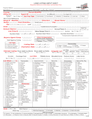 Land Listing Input Sheet