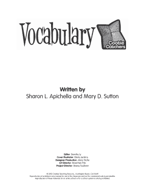 Cootie Catchers Vocabulary Activity Book
