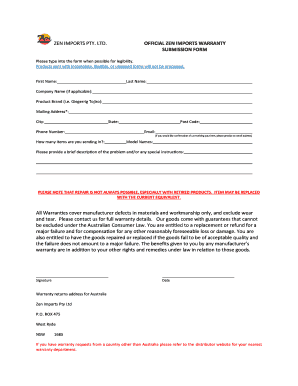 Zen Imports Warranty Submission Form