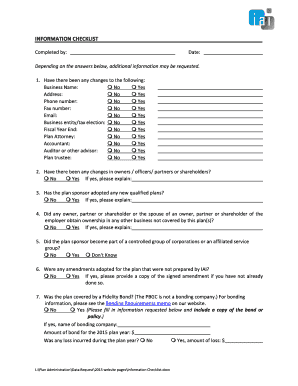 Information Checklist for Retirement Plan Administration