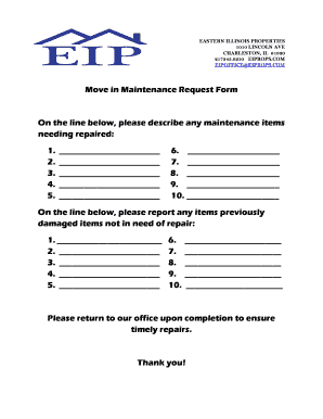 Move in Maintenance Request Form
