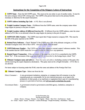 USPPI Shippers Letter of Instructions