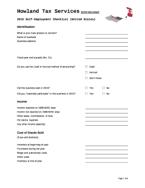 2015 Self-Employment Checklist