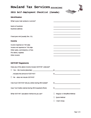2015 Self-Employment Checklist (Canada)