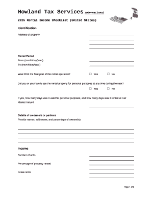 2015 Rental Income Checklist