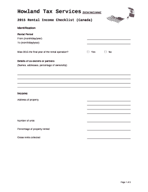 2015 Rental Income Checklist