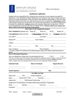 John Jay College Readmission Application