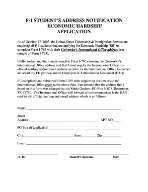 F-1 Student's Economic Hardship Application