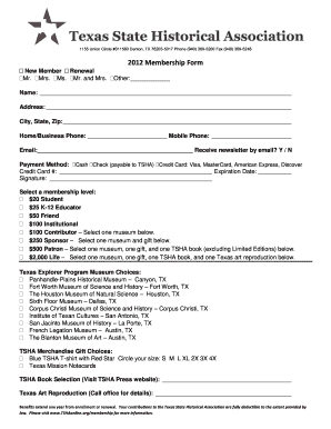 Texas State Historical Association Membership Form