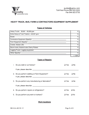 Heavy Truck and Equipment Repair Survey Form
