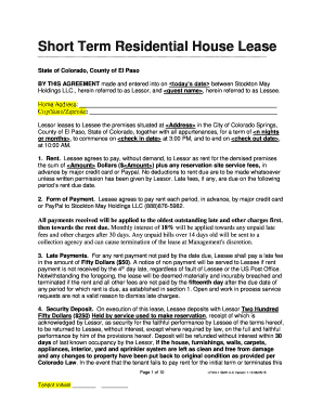Colorado Short Term Residential House Lease