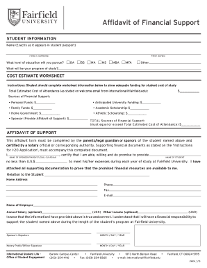 Affidavit of Financial Support for Student