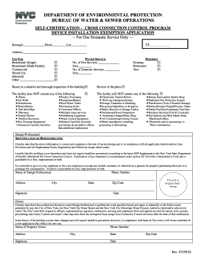 Cross Connection Control Device Exemption Application