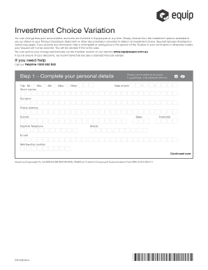 Equipsuper Investment Choice Form