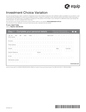 Equipsuper Investment Choice Form