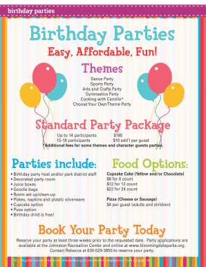 Birthday Party Application Form