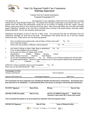Consent Form for CT Contrast Examination