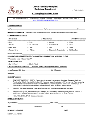 CT Imaging Services Form
