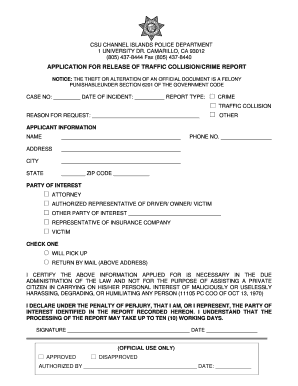 California Traffic Collision/Crime Report Release Application