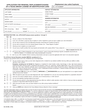 Texas Driver License Renewal Application