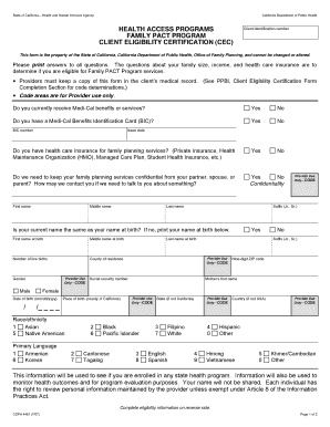 California Family PACT Program Client Eligibility Certification