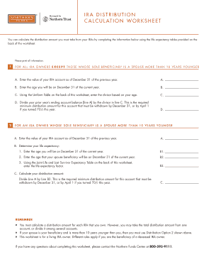 IRA Distribution Calculation Worksheet