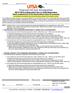 UTSA Independent Status Verification Form