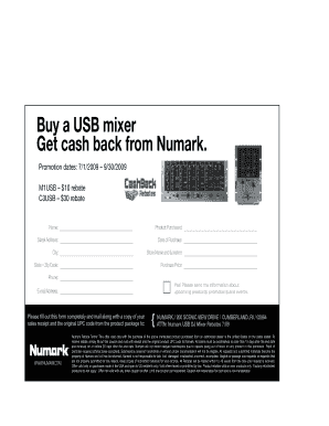Numark USB DJ Mixer Rebate Form